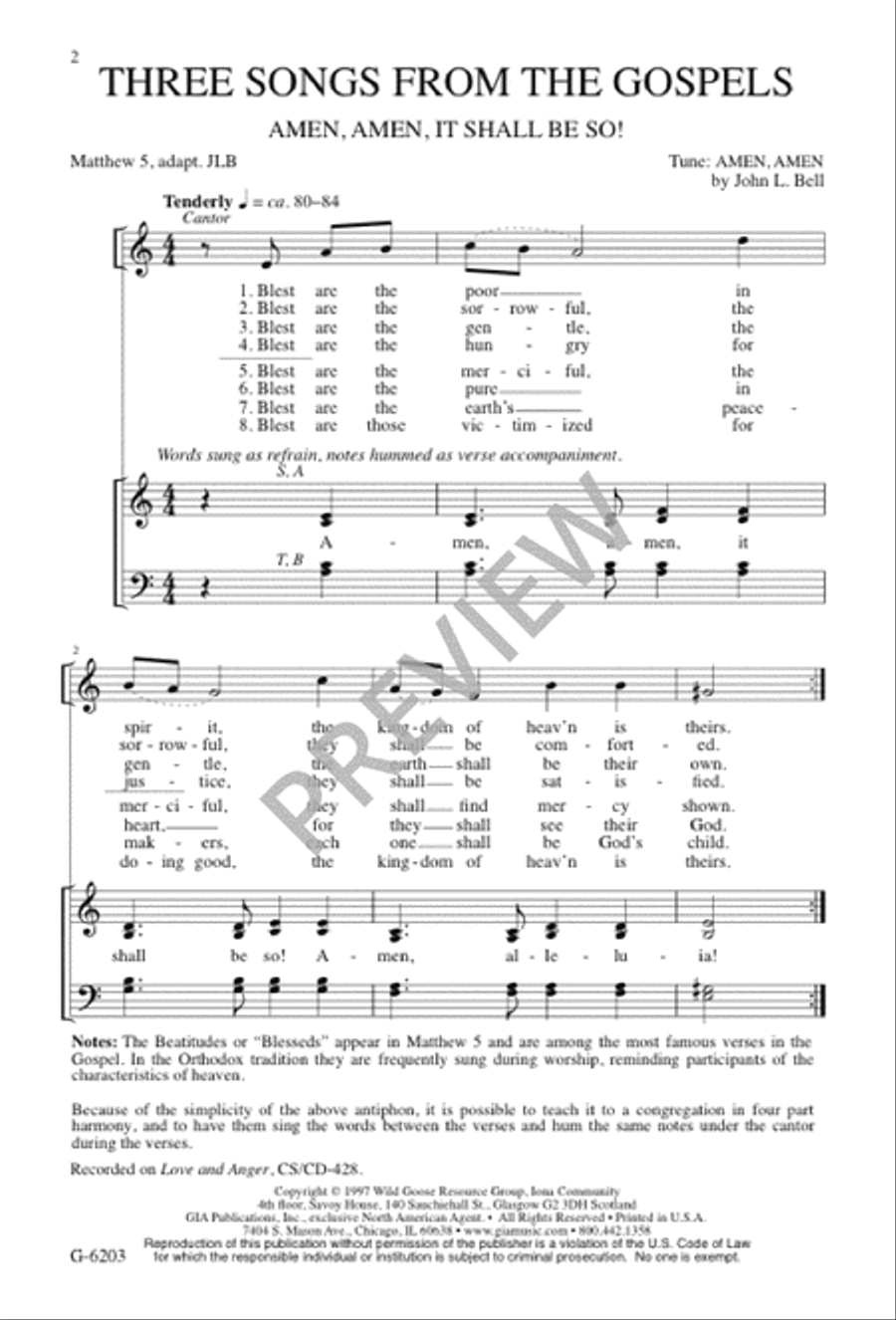 Three Songs from the Gospels 4-Part scores gallery preview page 2