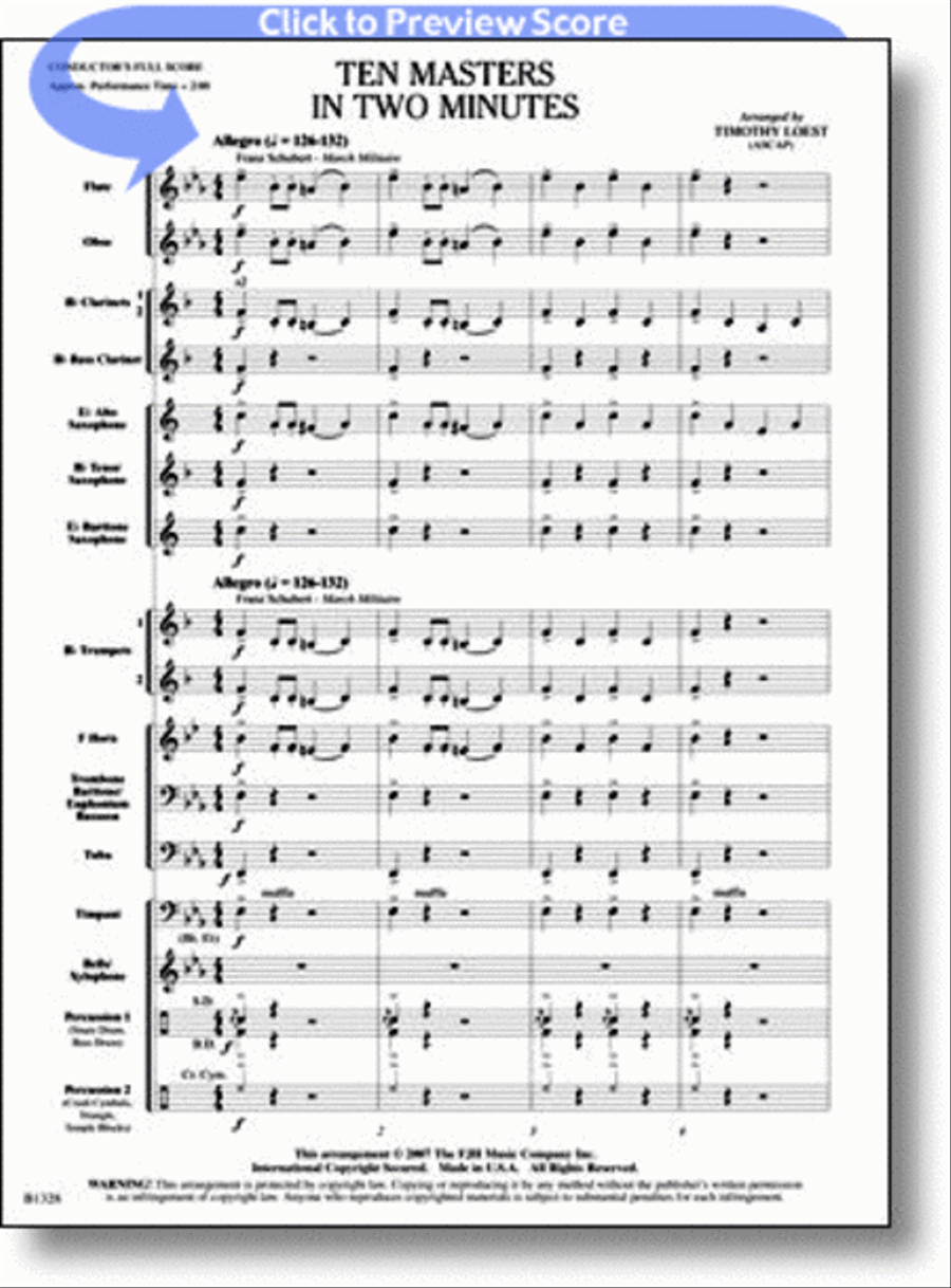 Ten Masters in Two Minutes Concert Band scores gallery preview page 1