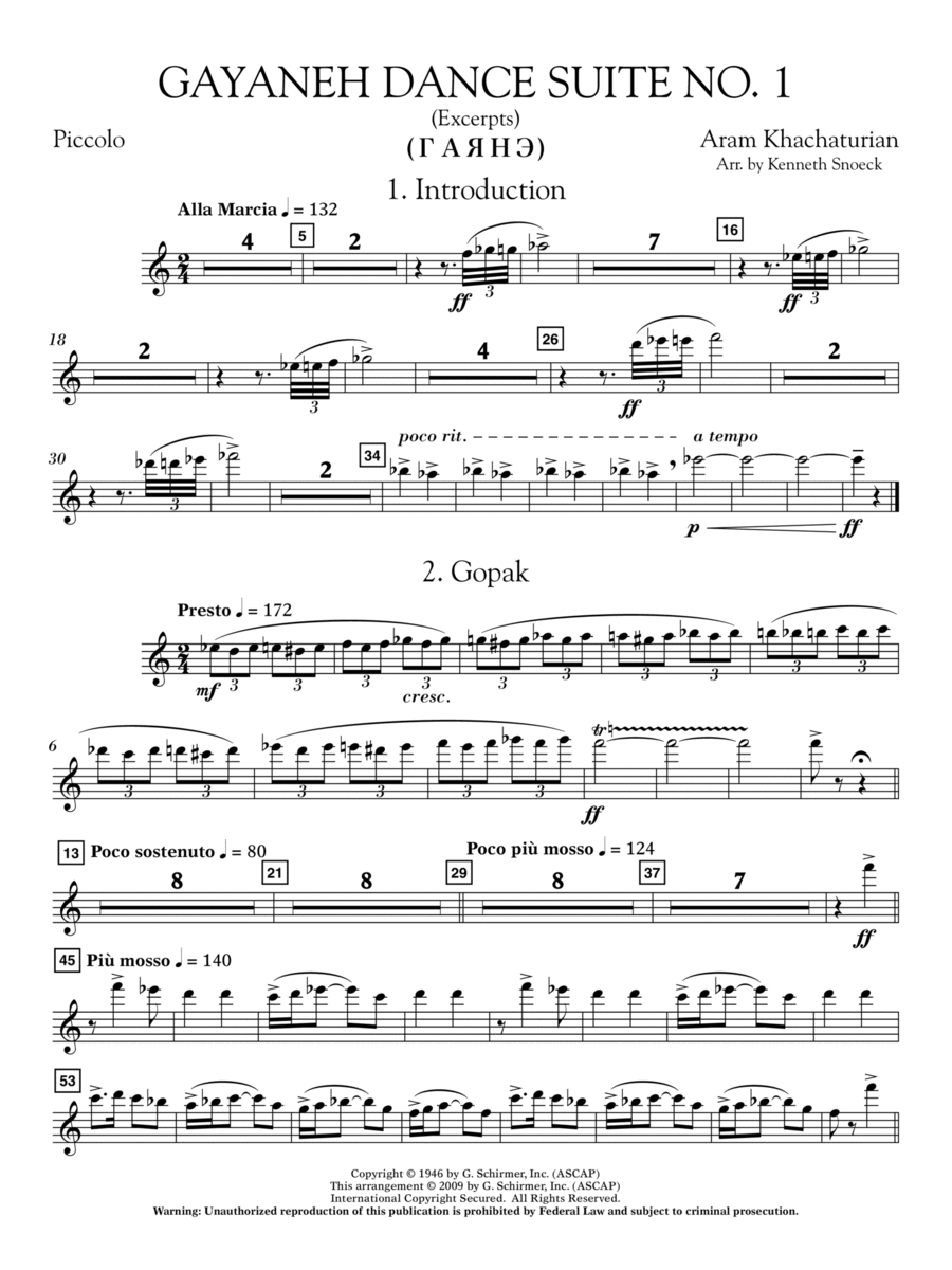Gayenah Dance Suite No. 1 (Excerpts) (arr. Kenneth Snoeck) - Piccolo Concert Band scores gallery preview page 1