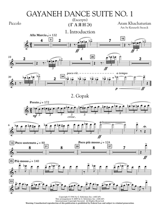Gayenah Dance Suite No. 1 (Excerpts) (arr. Kenneth Snoeck) - Piccolo