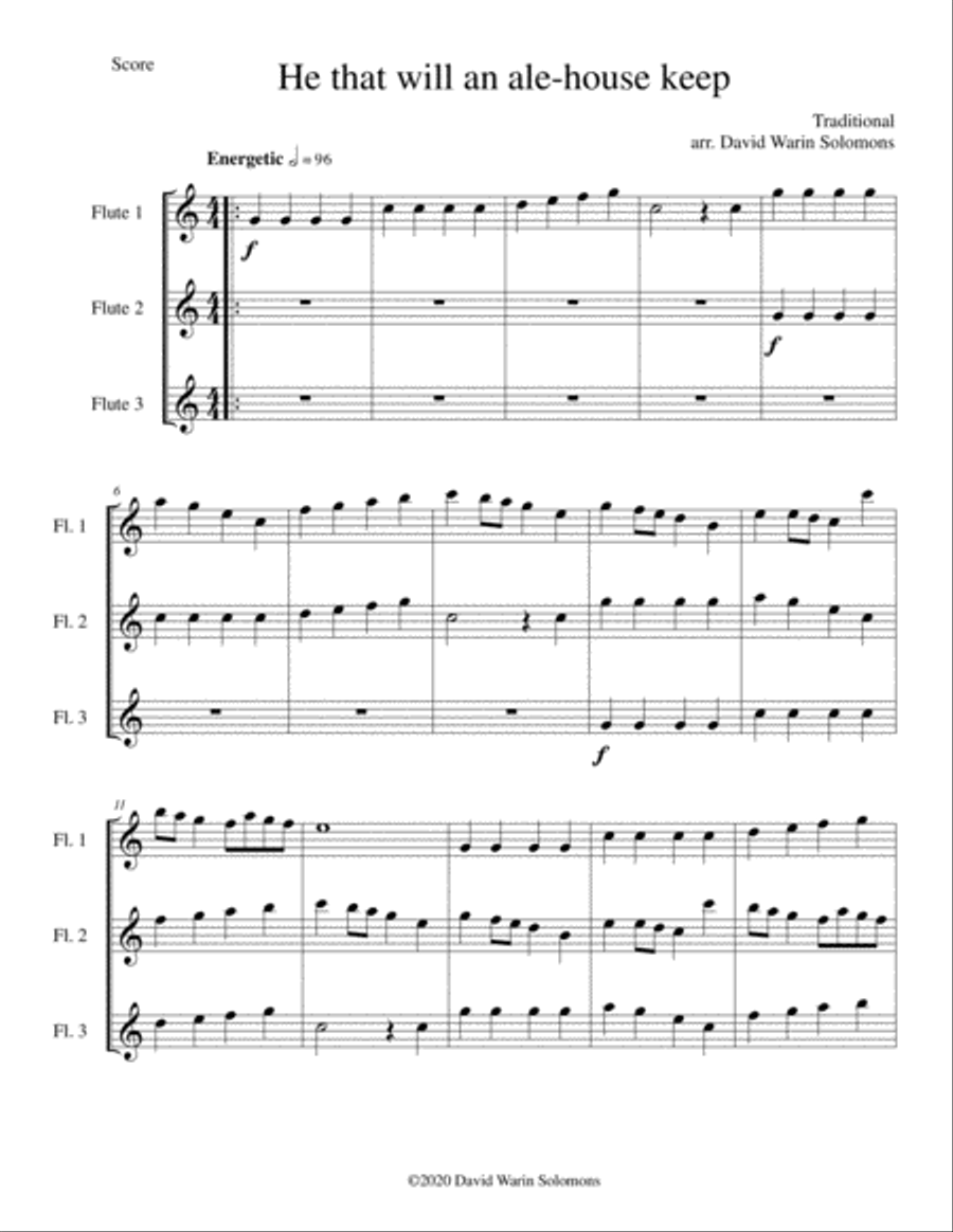 He that will an ale-house keep for 3 flutes Flute Solo scores gallery preview page 1
