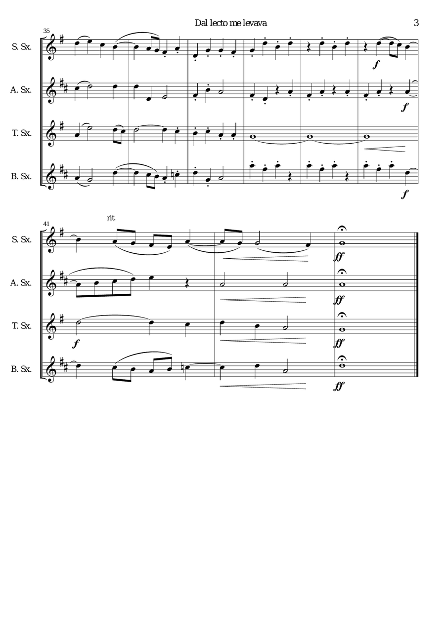 Dal lecto me levava for saxophone quartet Saxophone Quartet scores gallery preview page 3