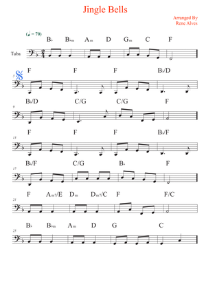jingle bells, cipher christmas music and melody for tuba