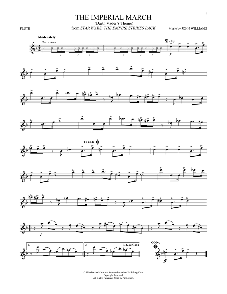 The Imperial March (Darth Vader's Theme) (from Star Wars: The Empire Strikes Back) Flute Solo scores gallery preview page 1