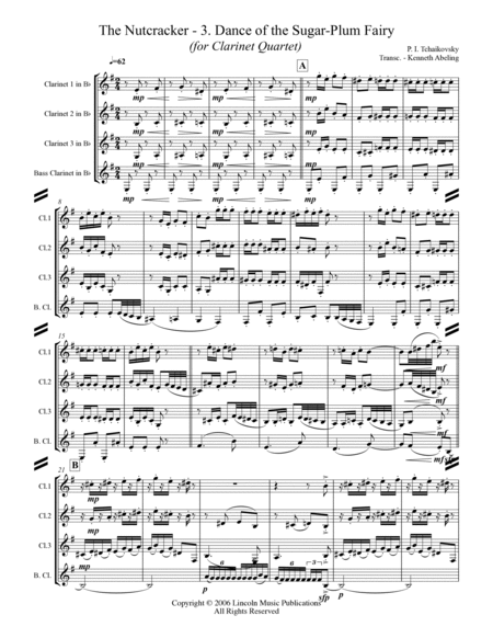 The Nutcracker Suite - 3. Dance of the Sugar-Plum Fairy (for Clarinet Quartet) image number null