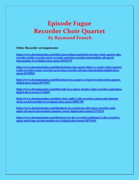 Episode Fugue - Woodwind Quartet - Chamber Music - Recorder Choir Quartet - Alto, Treble; Tenor and image number null