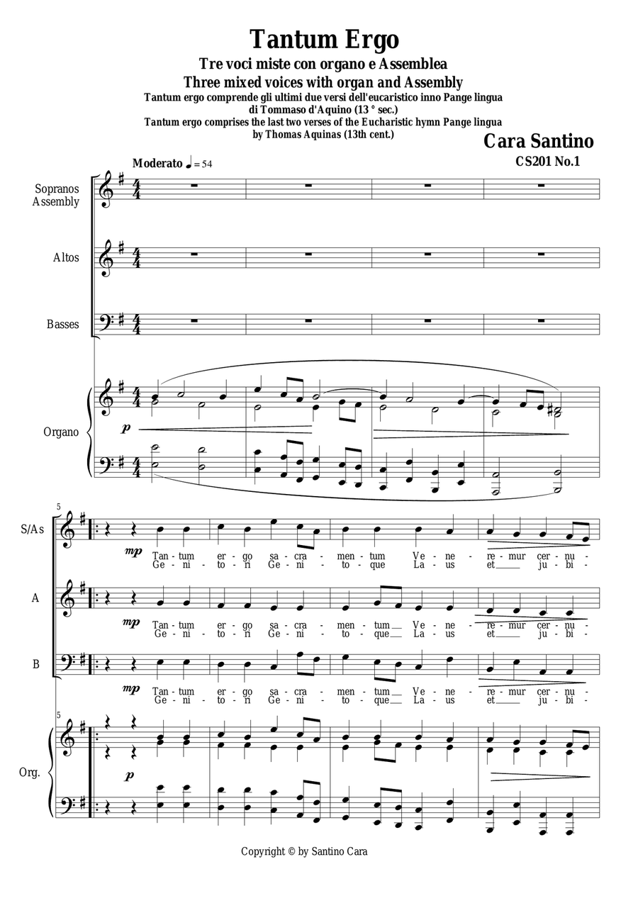 Tantum Ergo - Sacred Eucharistic hymn - Assembly-SAB and organ 3-Part scores gallery preview page 1