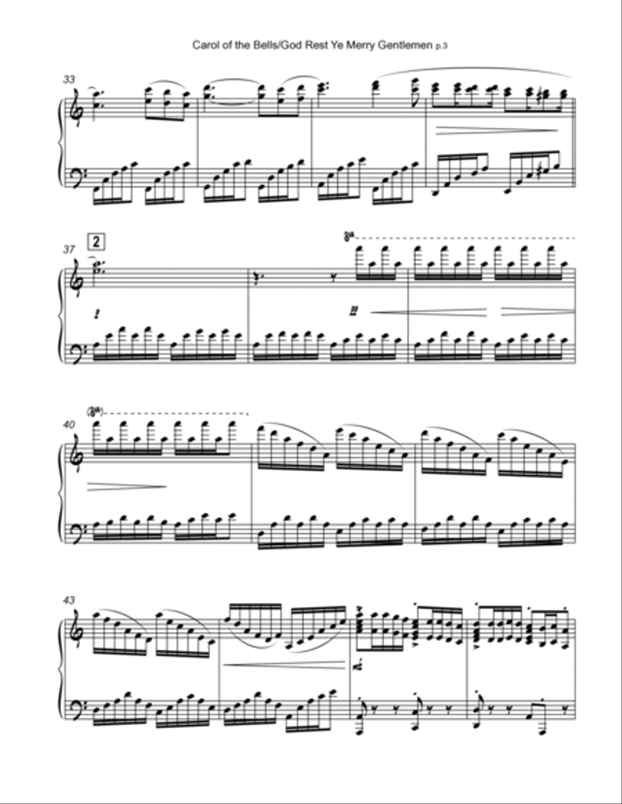 Carol of the Bells / God Rest Ye Merry Gentlemen Piano Solo scores gallery preview page 4
