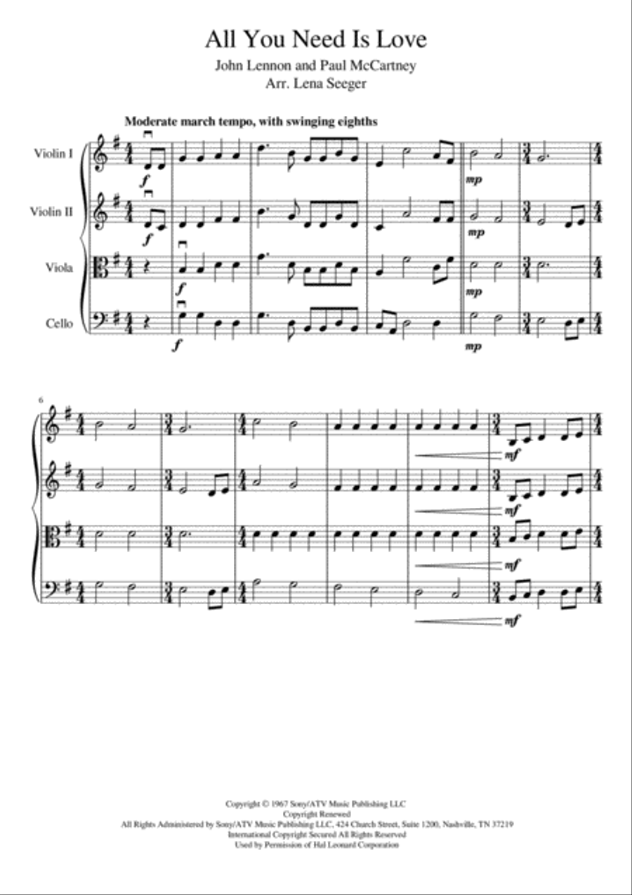 All You Need Is Love String Quartet scores gallery preview page 2