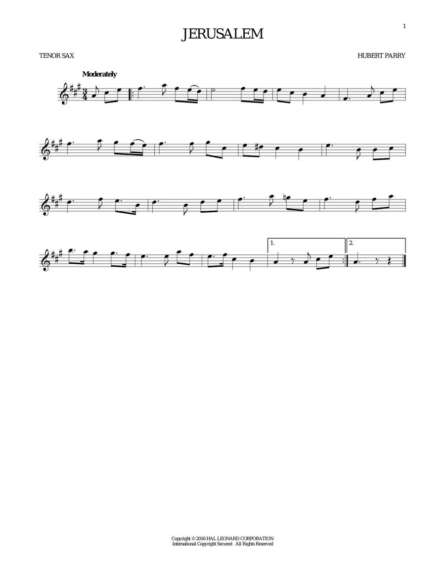 Jerusalem Tenor Saxophone scores gallery preview page 1