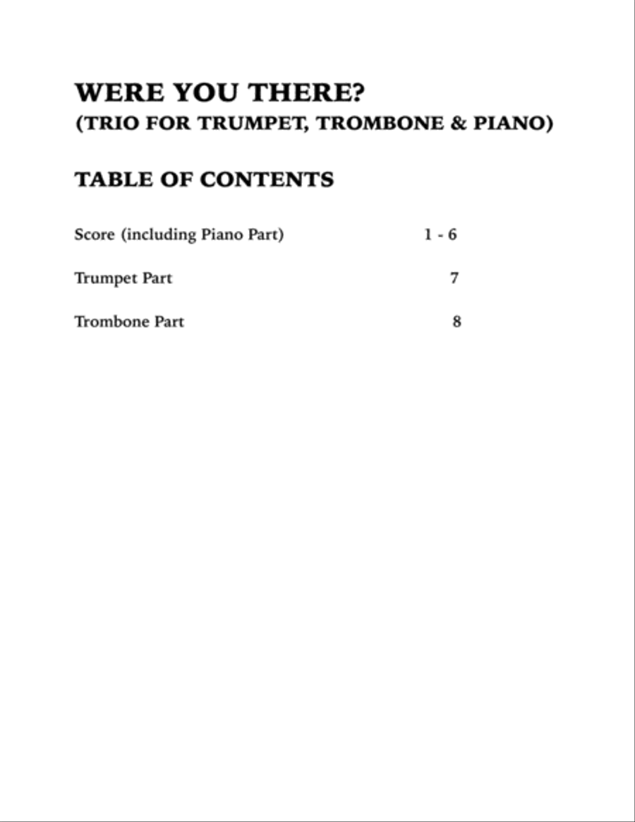 Were You There (Trio for Trumpet, Trombone and Piano) Brass Trio scores gallery preview page 4