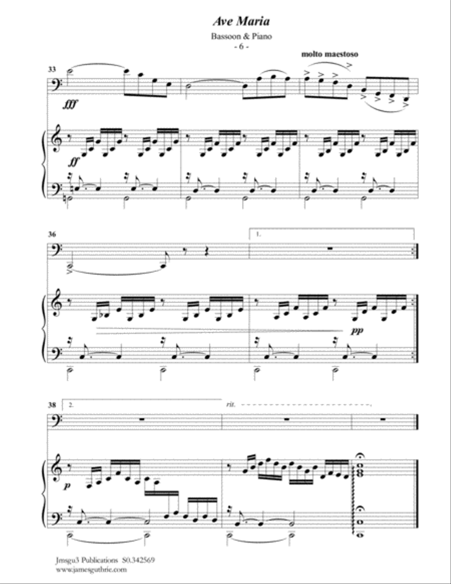 Bach-Gounod: Ave Maria for Bassoon & Piano Woodwind Duet scores gallery preview page 6