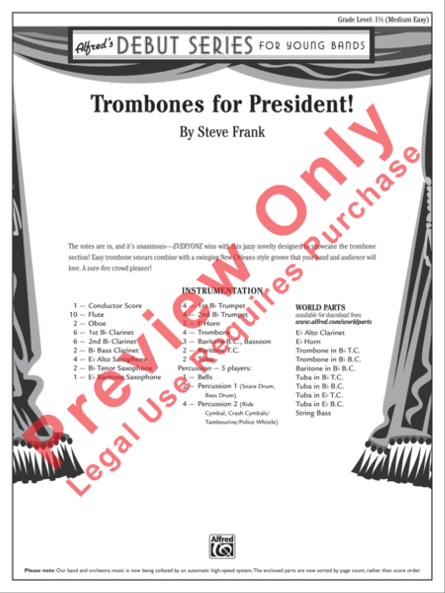 Trombones for President! Trombones for President! Concert Band scores gallery preview page 2