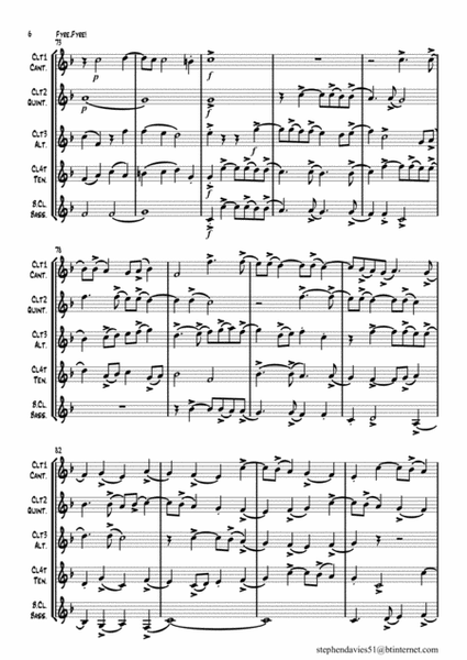 'Fyre, Fyre' By Thomas Morley (1557-1603) for Clarinet Quintet. image number null