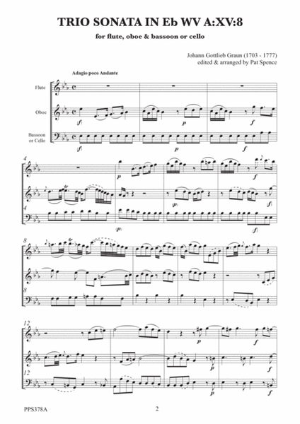 J.G. GRAUN: TRIO SONATA IN Eb WV A:XV:8 for flute, oboe & bassoon or cello