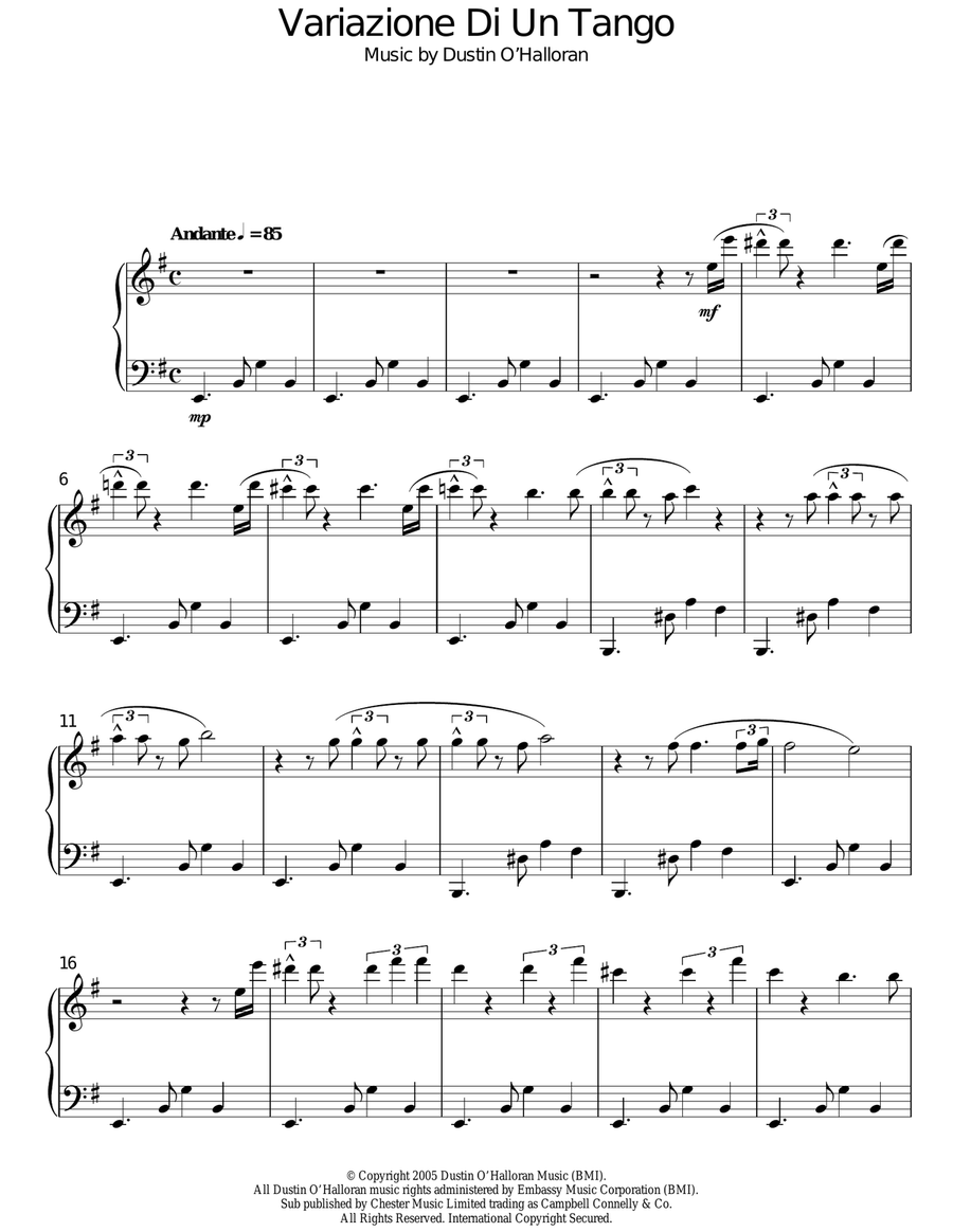 Variazione Di Un Tango Piano Solo scores gallery preview page 1