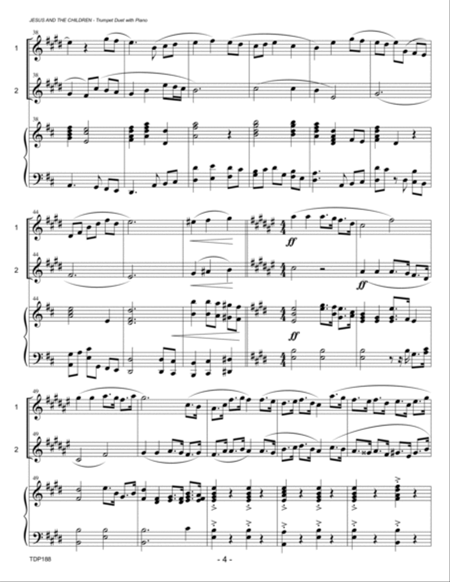 JESUS AND THE CHILDREN (hymn medley) - TRUMPET DUET with Piano Accompaniment Trumpet Duet scores gallery preview page 4