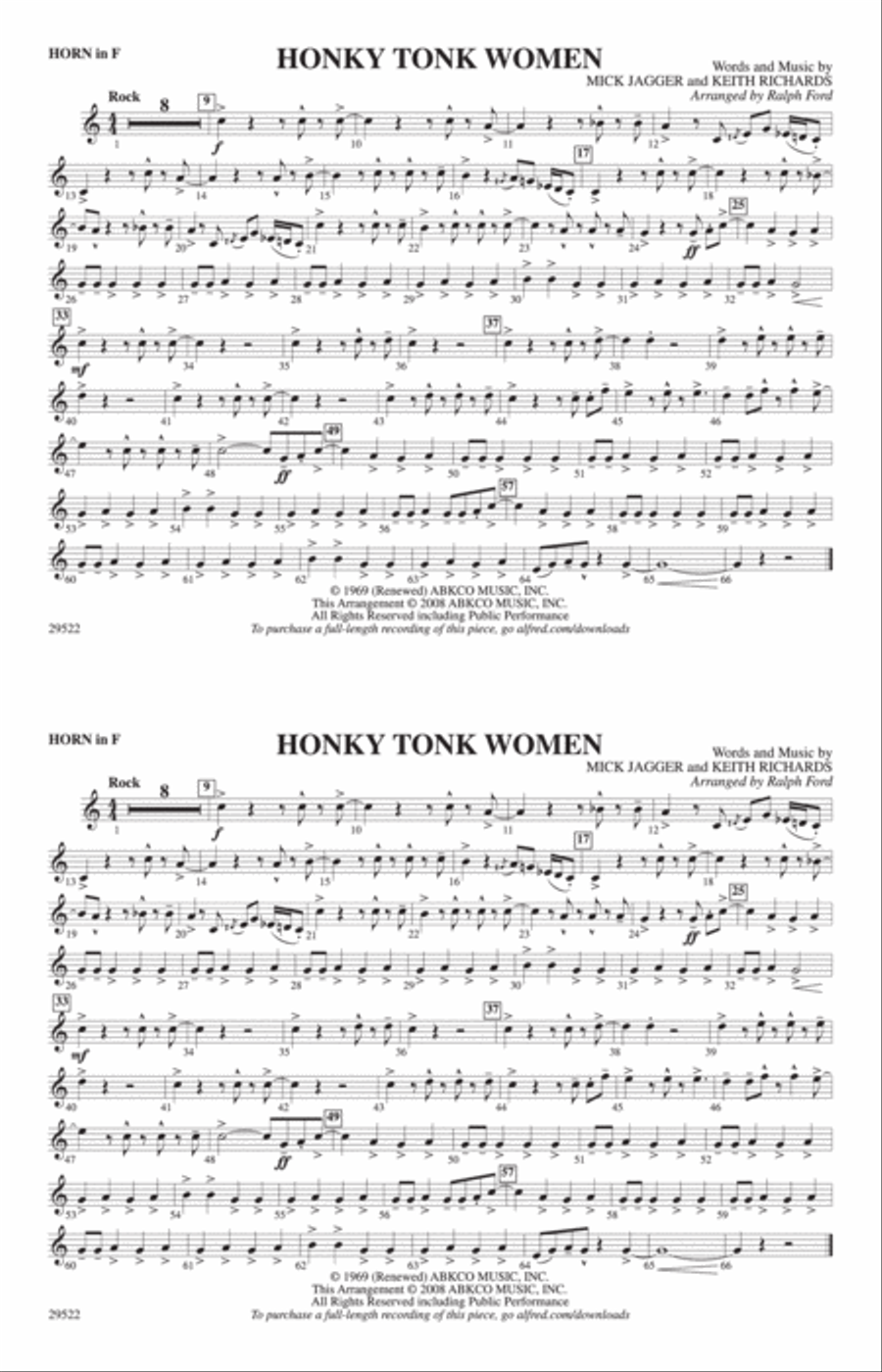 Honky Tonk Women: 1st F Horn Marching Band scores gallery preview page 1