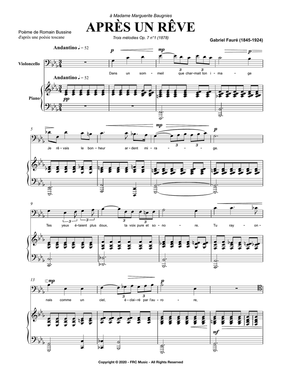 Après un rêve (for Violoncello and Piano) as played by YO YO MA Piano scores gallery preview page 3
