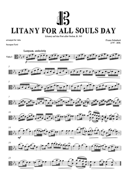 F. Schubert LITANY (Litaney auf das Fest aller Seelen) for Violin or Viola and Cello Duet arr. by S