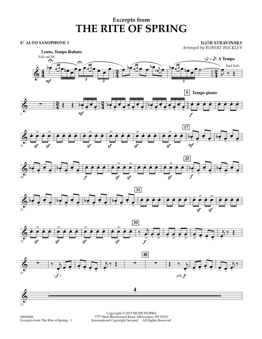 Excerpts from The Rite of Spring - Eb Alto Saxophone 1 Alto Saxophone scores gallery preview page 1
