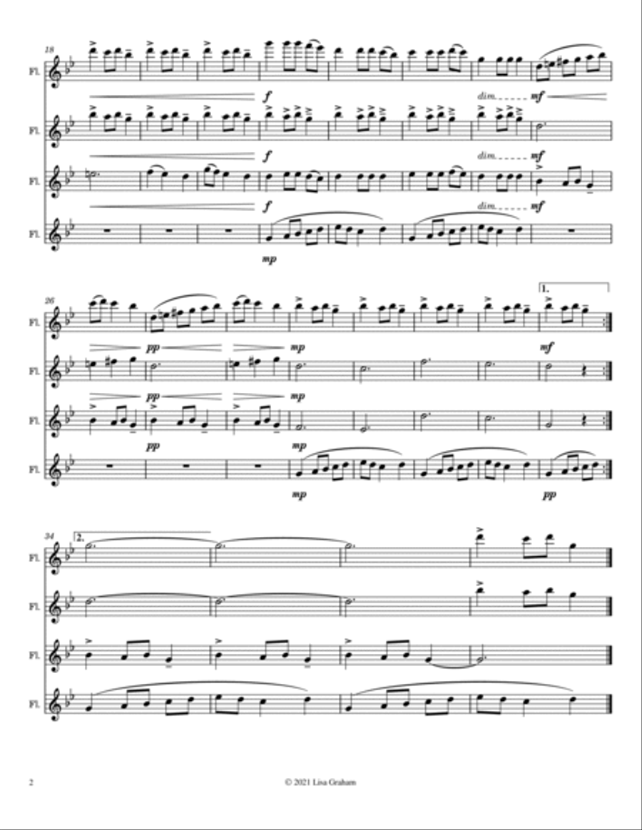 Carol of the Bells for Flute Quartet (4 Flutes) Flute Quartet scores gallery preview page 2