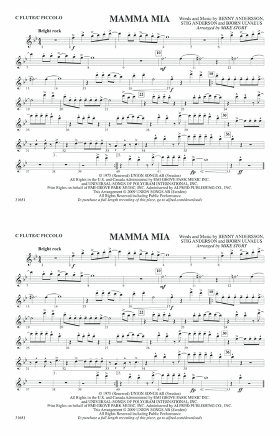 Mamma Mia: Flute Mamma Mia: Flute Marching Band scores gallery preview page 1