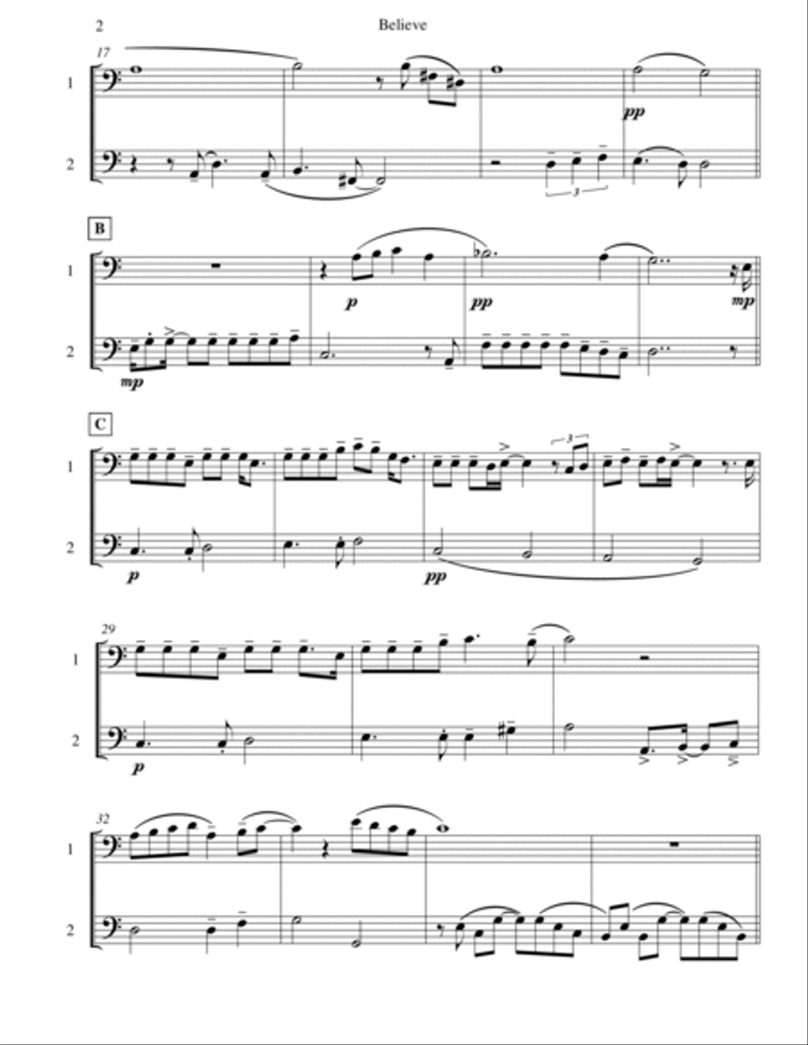 Believe Trombone Duet scores gallery preview page 3