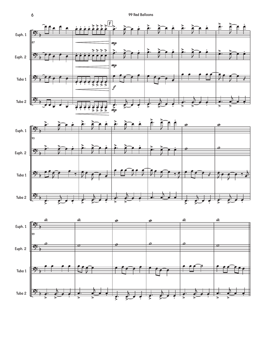 99 Red Balloons (99 Luftballons) Brass Quartet scores gallery preview page 6