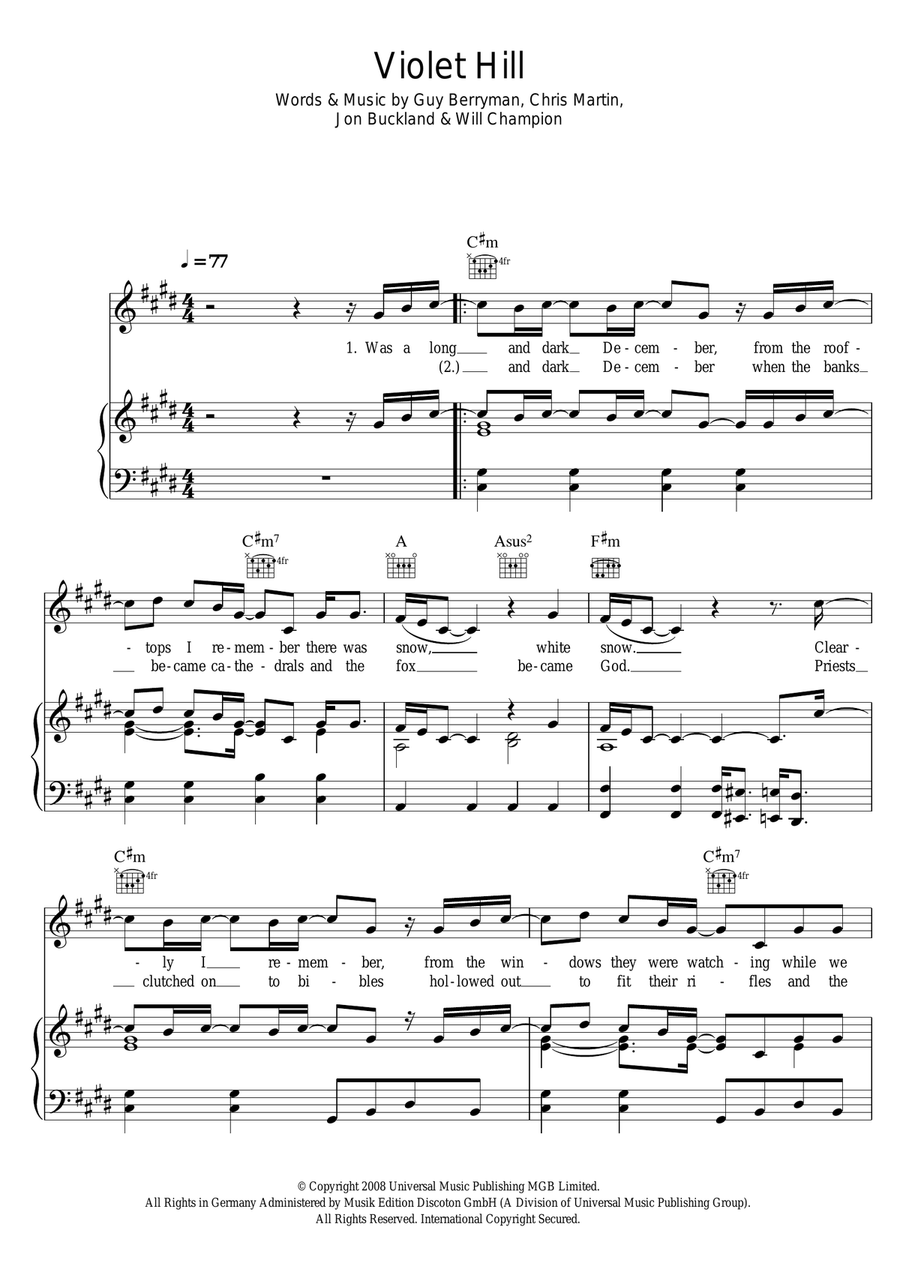 Violet Hill Violet Hill Piano, Vocal, Guitar scores gallery preview page 1