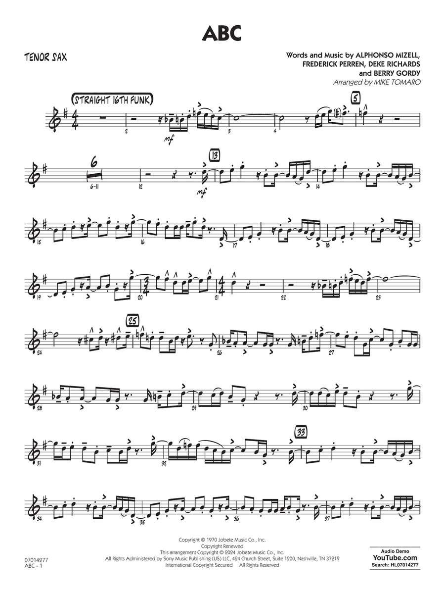 ABC (arr. Mike Tomaro) - Tenor Sax
