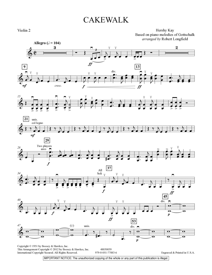 Cakewalk - Violin 2 Orchestra scores gallery preview page 1