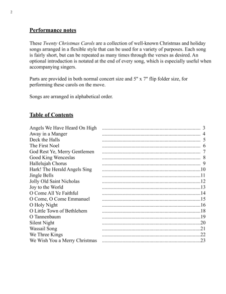 Twenty Christmas Carols for Clarinet Quartet or Choir