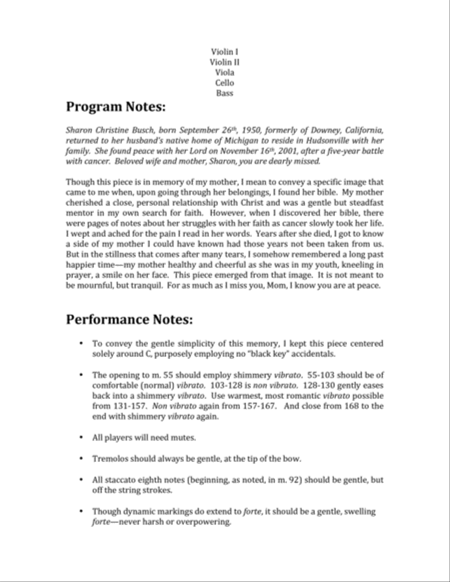 Sharon's Prayer for String Orchestra (SCORE AND PARTS) image number null