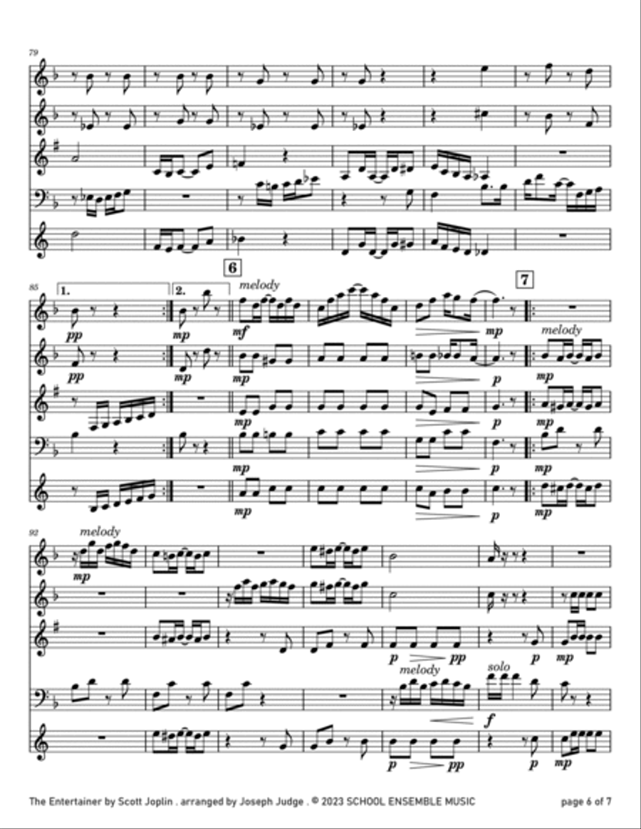 The Entertainer by Scott Joplin for Woodwind Quartet in Schools Woodwind Quartet scores gallery preview page 6