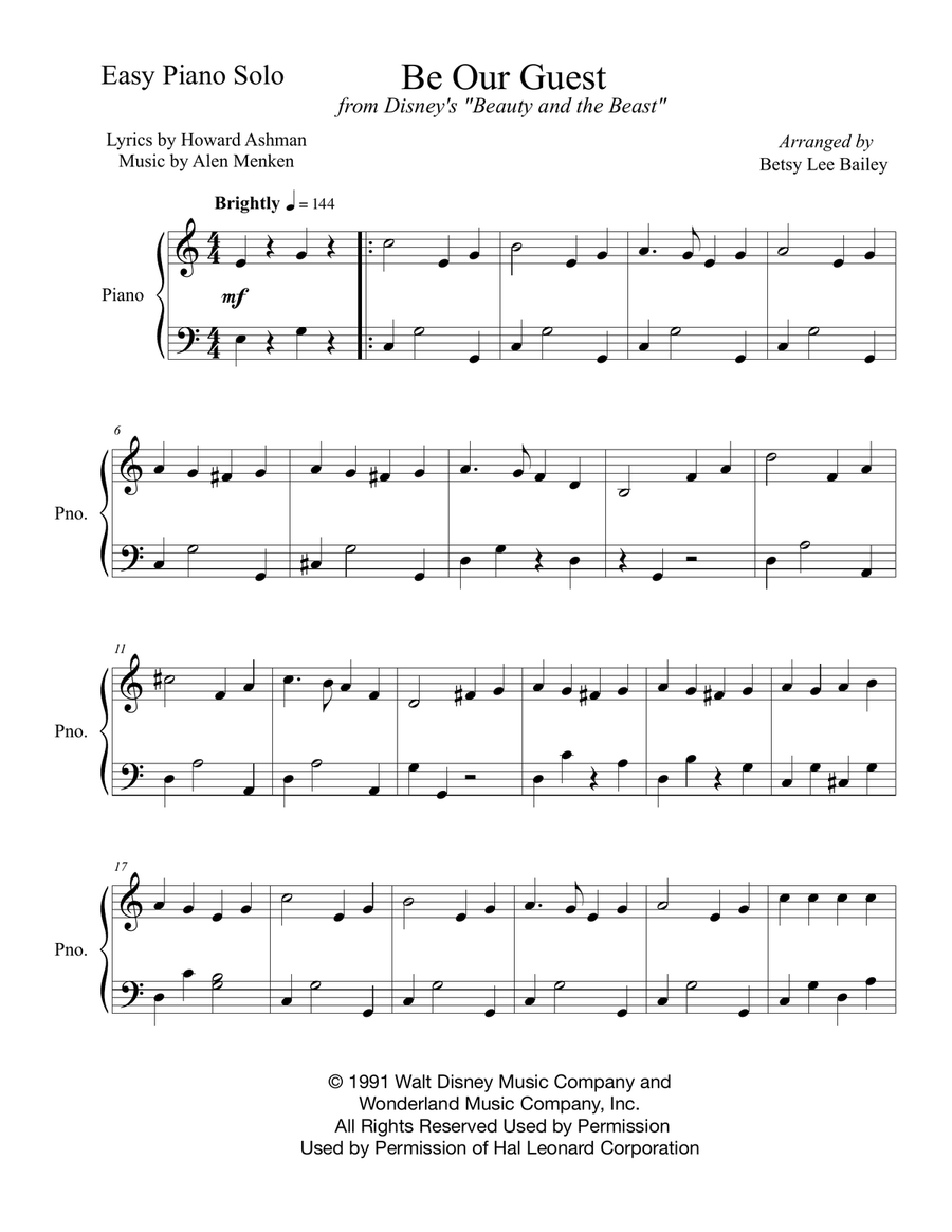Be Our Guest Easy Piano scores gallery preview page 2