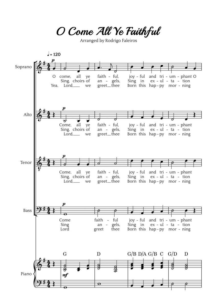 O Come All Ye Faithful (SATB choir and piano accompaniment) image number null