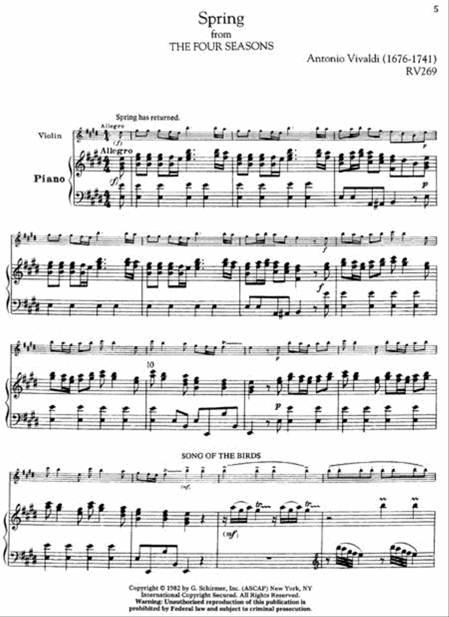The Four Seasons, Complete (Violin & Piano Reduction)