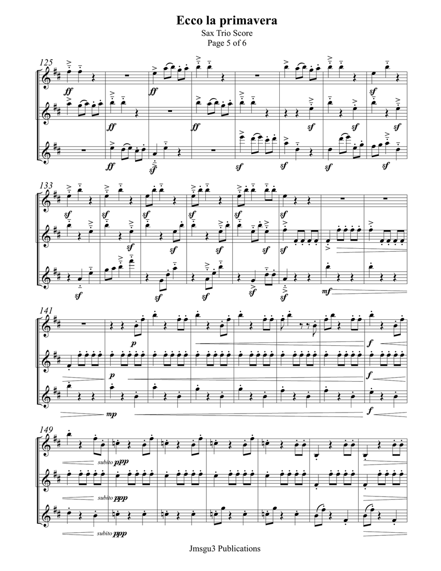 Landini: Ecco la Primavera for Saxophone Trio Woodwind Trio scores gallery preview page 5