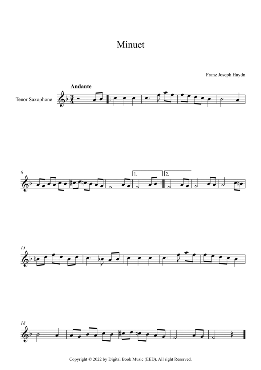 Minuet (In F Major) - Franz Joseph Haydn (Tenor Sax)
