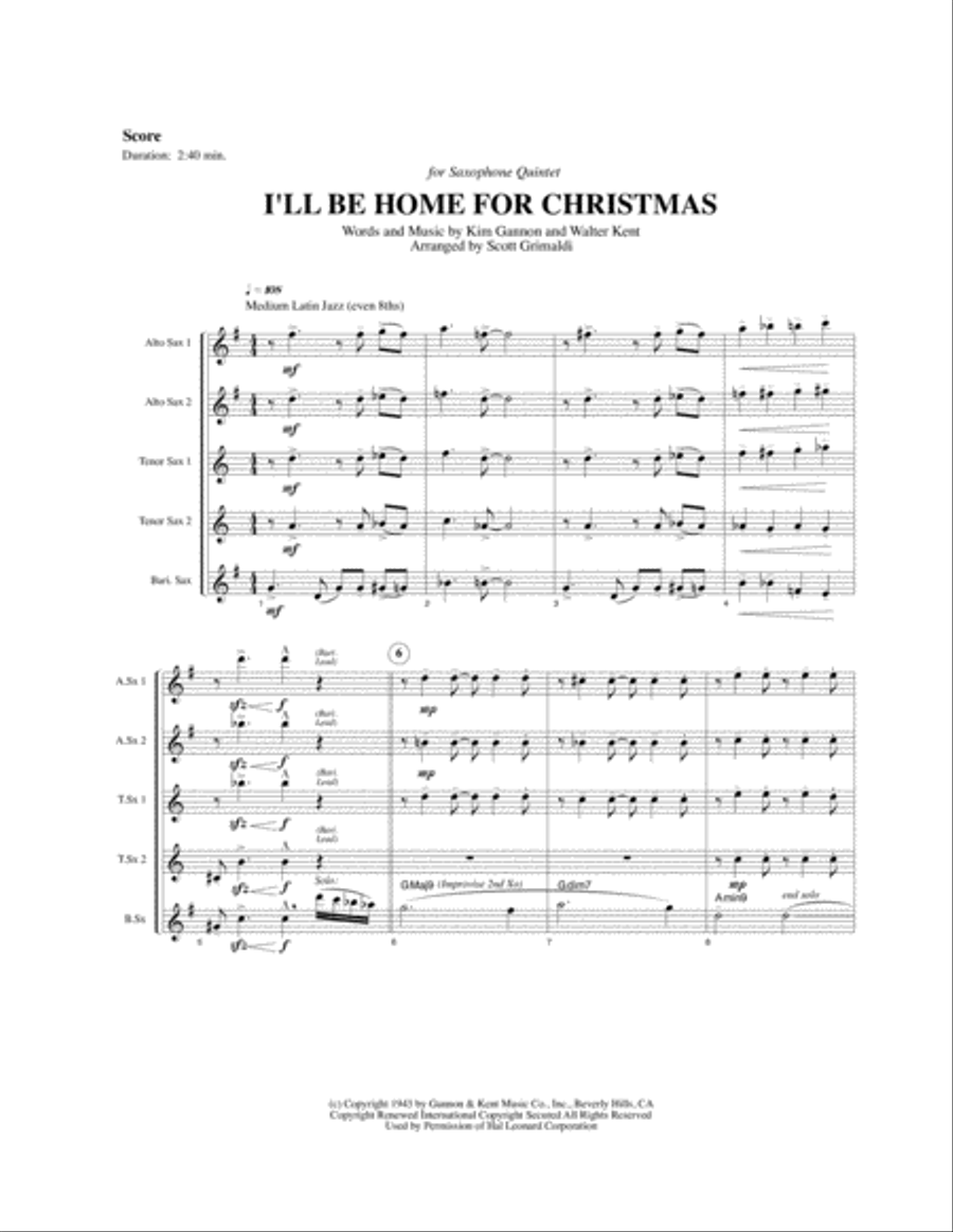 I'll Be Home For Christmas Woodwind Quintet scores gallery preview page 2