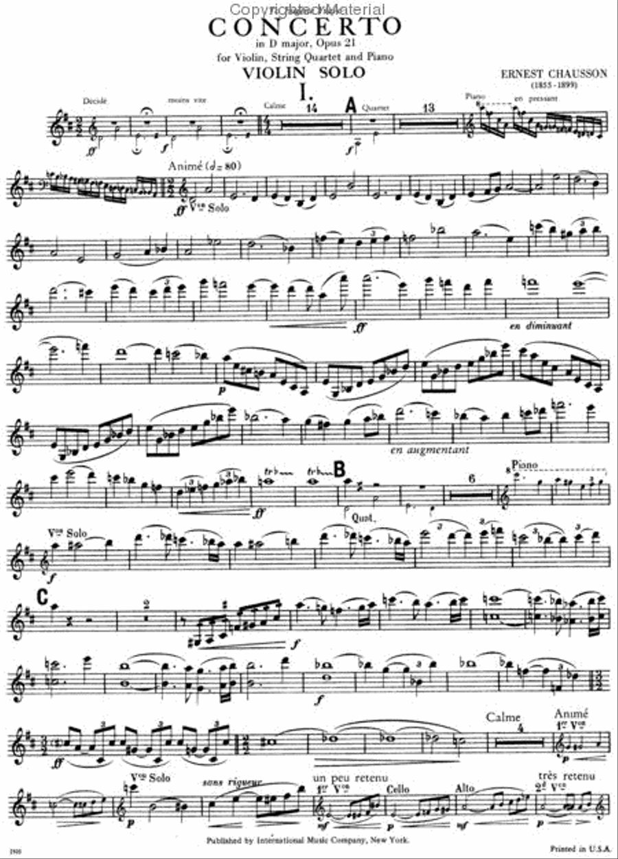 Concerto In D Major, Opus 21 For Violin, Piano & String Quartet