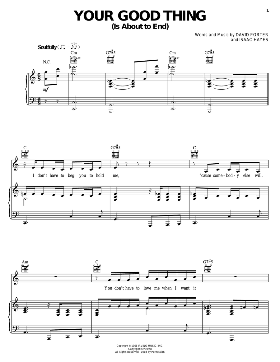 Your Good Thing (Is About To End) Piano, Vocal, Guitar scores gallery preview page 1