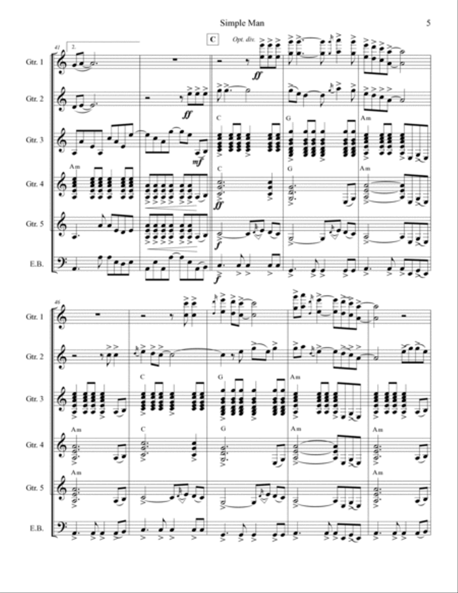 Simple Man Guitar Ensemble scores gallery preview page 6