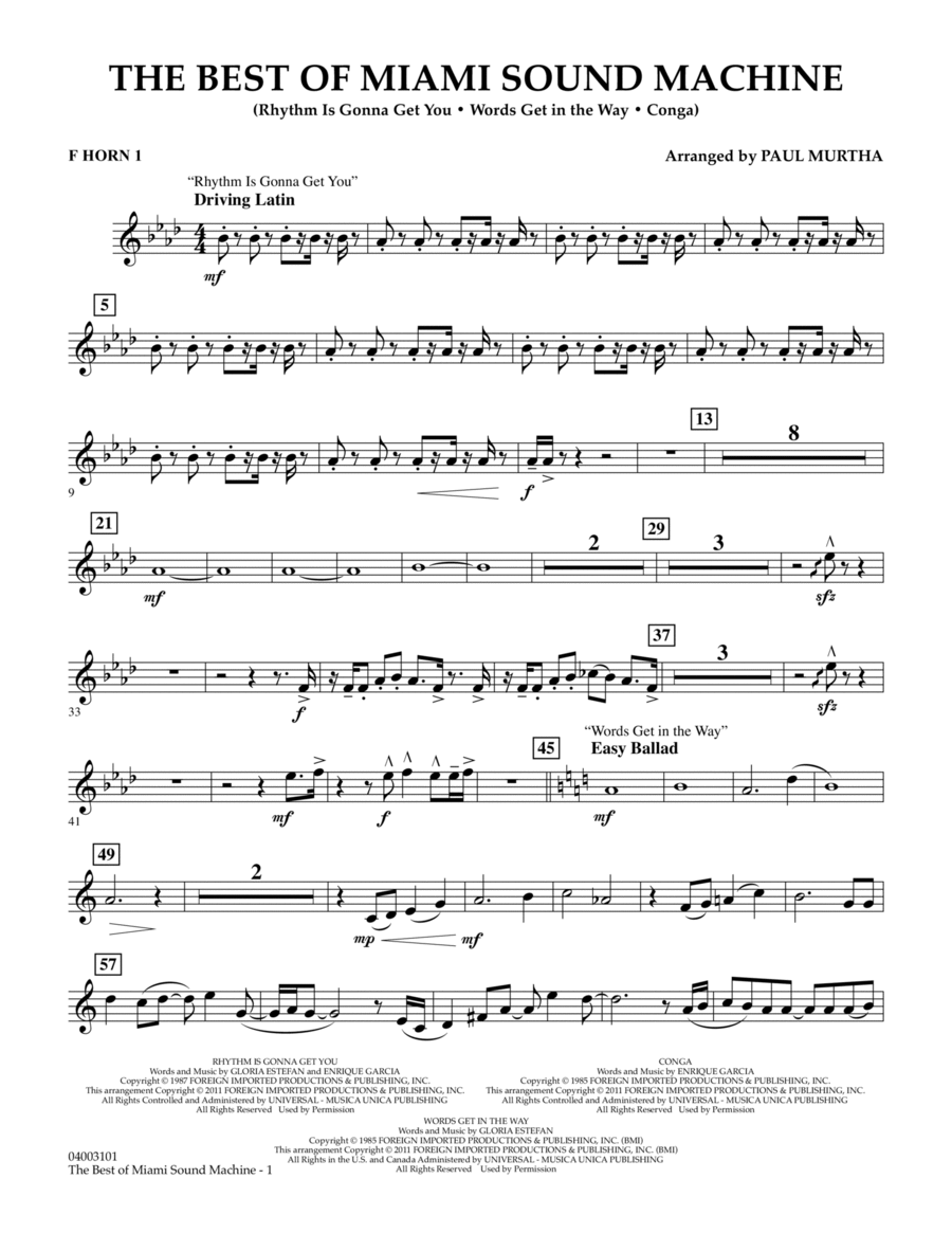 The Best Of Miami Sound Machine - F Horn 1 Concert Band scores gallery preview page 1