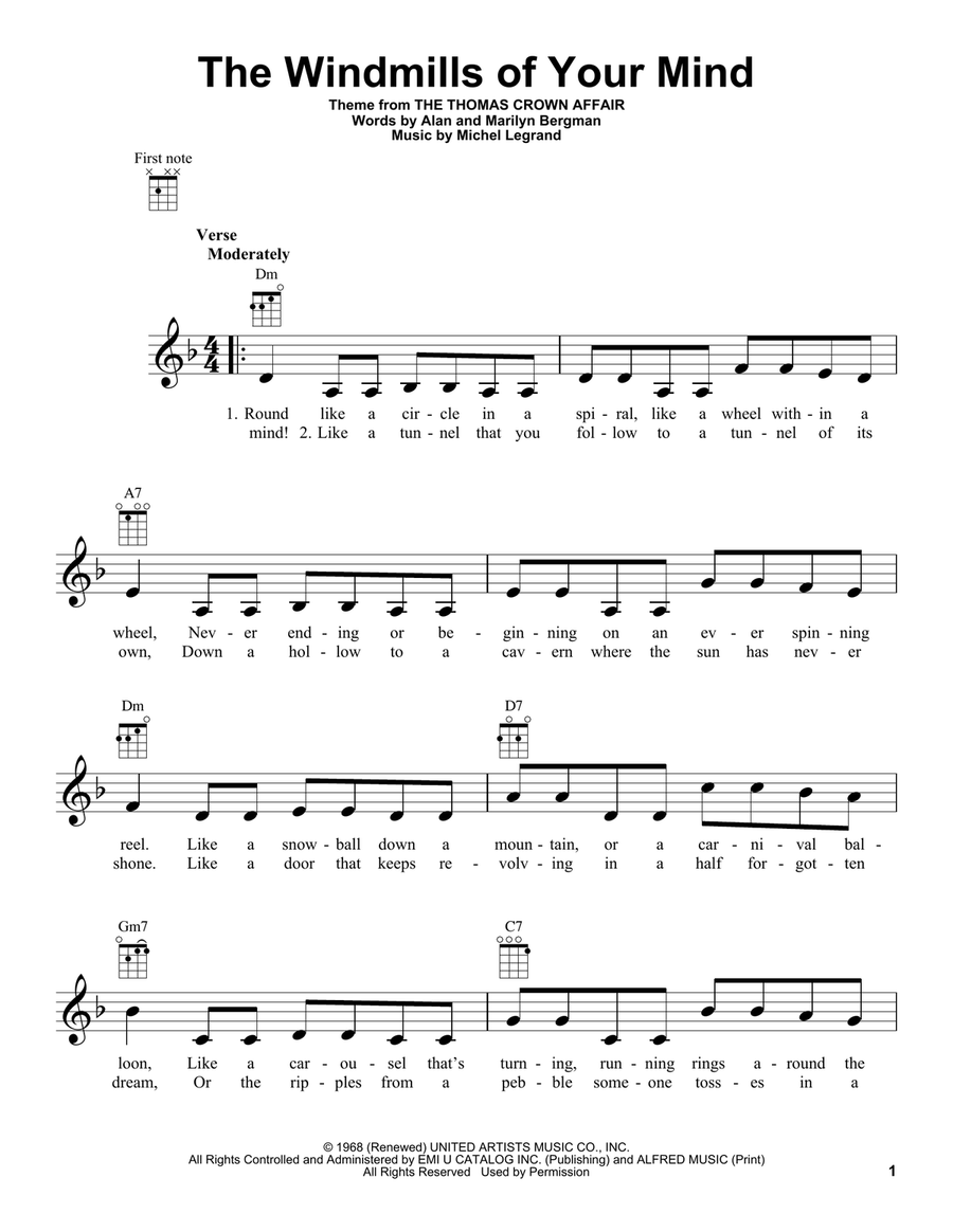 The Windmills Of Your Mind Ukulele scores gallery preview page 1