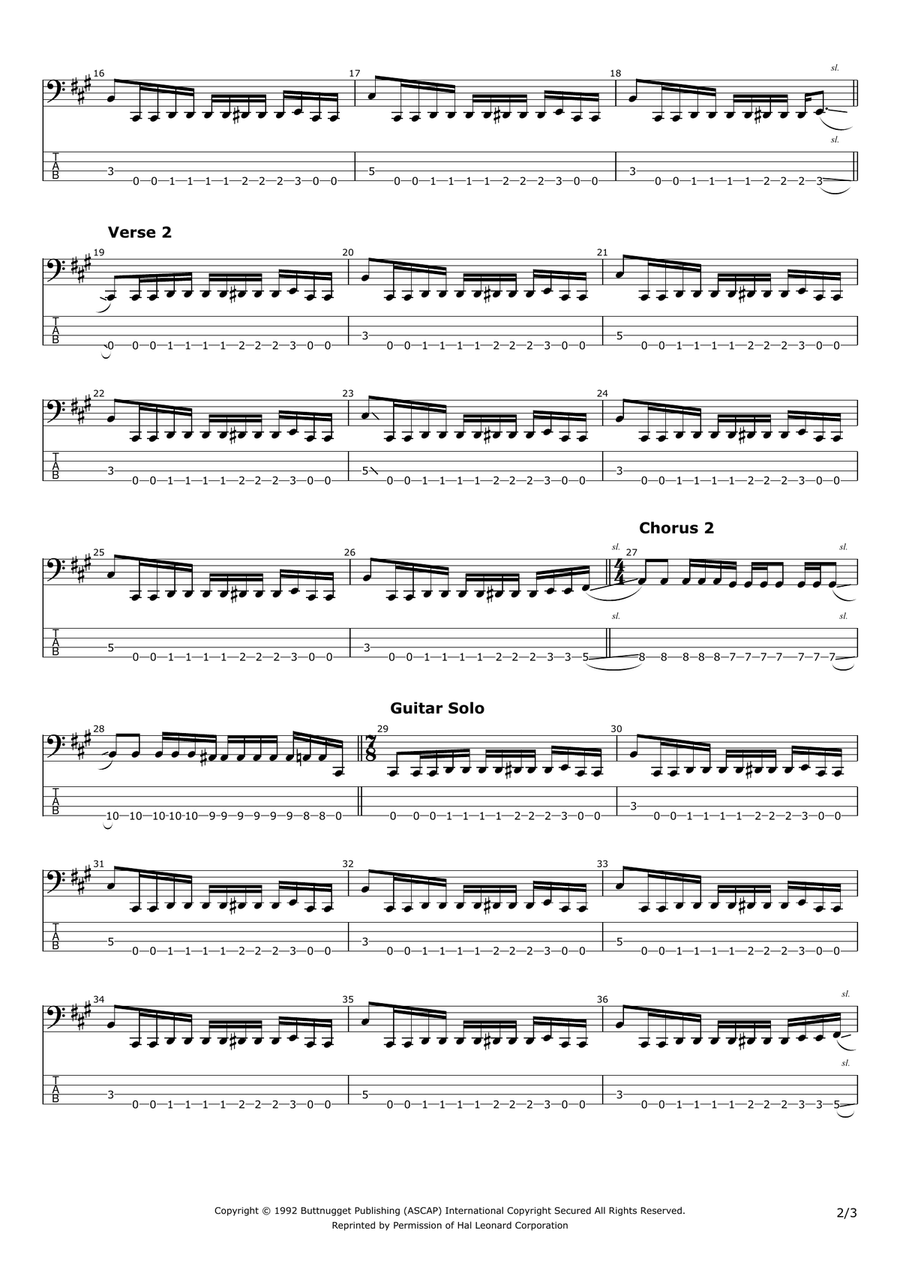 Them Bones Bass Guitar Tablature scores gallery preview page 2