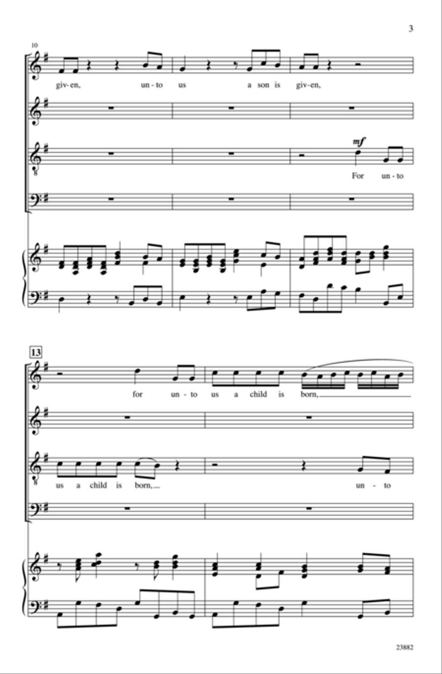 For Unto Us a Child Is Born (from Messiah) 4-Part scores gallery preview page 3