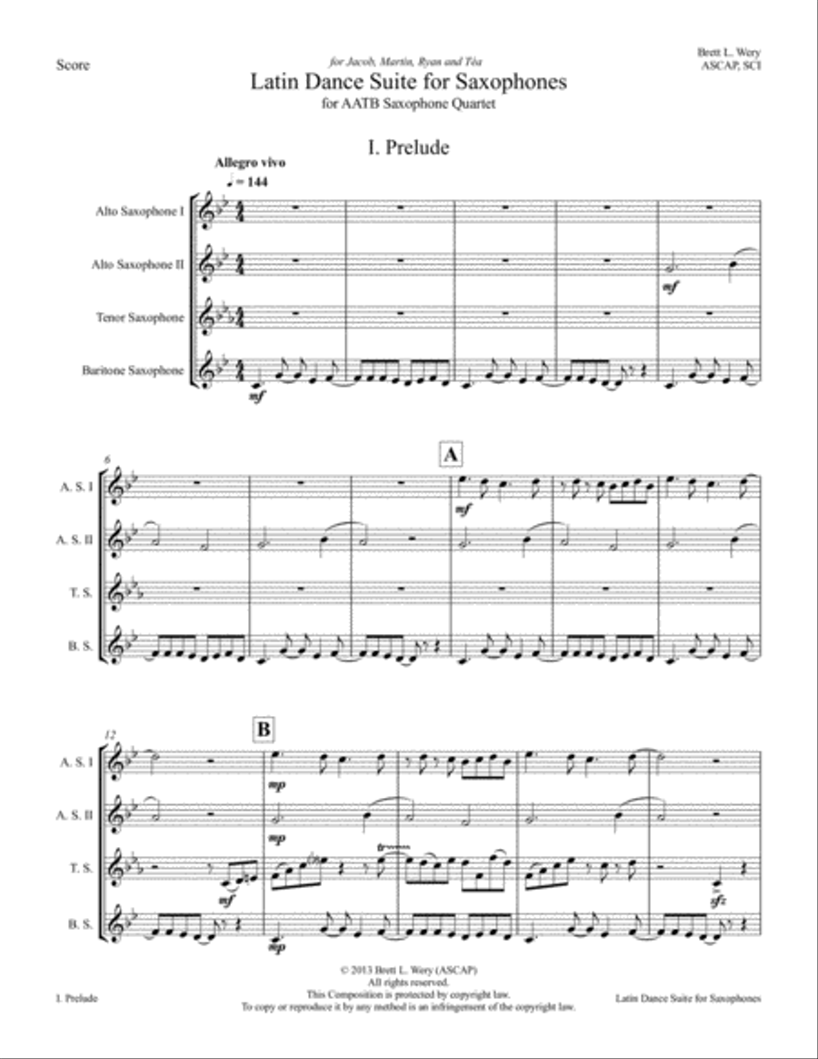 Latin Dance Suite for Saxophones Woodwind Quartet scores gallery preview page 3