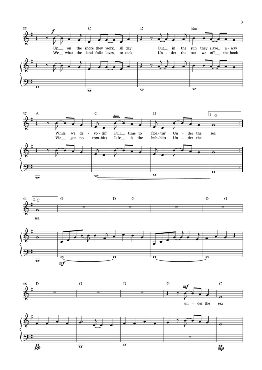 Under The Sea Piano, Vocal scores gallery preview page 3